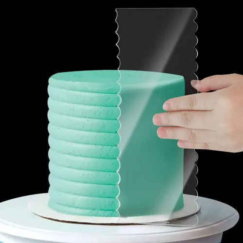Miniatura 4 de Juego de 4 raspadores grandes de acrílico transparente para pasteles, raspador alisador de pasteles, peine de contorno de bordes con rayas