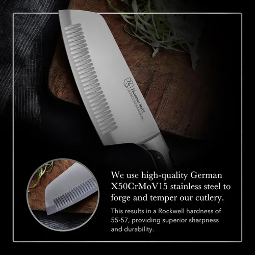 Miniatura 3 de Hammer Stahl Cuchilla de verduras de 7 pulgadas, cuchillo de cortar profesional, acero forjado alemán de alto carbono, mango ergonómico de madera