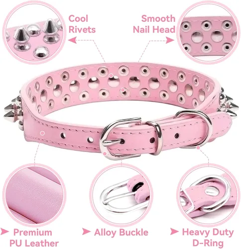 Miniatura 5 de Collar de perro y gato con púas pequeñas y medianas para perros pequeños y medianos, hembras – Collar ajustable con tachuelas – Collar de cuero punk