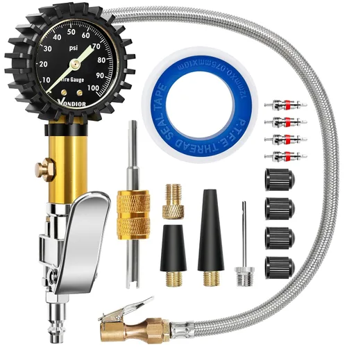 Miniatura 10 de Vondior Medidor de presión de neumáticos con tubo (0-60 PSI), medidor de presión de aire certificado ANSI preciso con esfera brillante grande