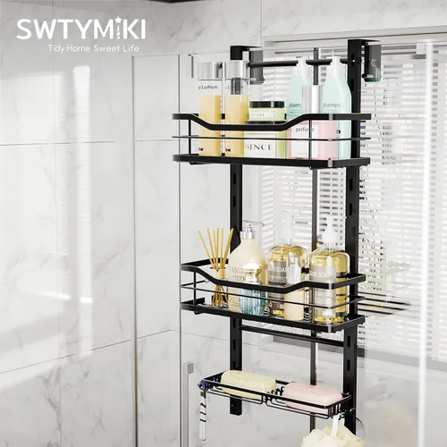 Miniatura 2 de SWTYMIKI Organizador de ducha ajustable de 3 niveles para colgar con soporte para jabón, estante de baño de acero inoxidable sin taladrar