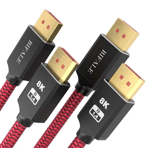 BIFALE Paquete de 2 cables DisplayPort 1.4 8K con certificación VESA de 15 pies, cable DP 1.4 de nailon trenzado (8K @60Hz, 4K @144Hz y 1080P a