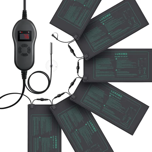LUXBIRD Paquete de 6 Alfombrillas Calefactoras para Plántulas de 30W de 10" x 20.75" con Controlador de Termostato, Ideal para Inicio de Semillas,