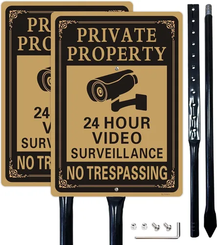 Miniatura 10 de Amexiu Señal de advertencia de videovigilancia de cámara CCTV de 24 horas de propiedad privada 10 x 7 pulgadas aluminio libre de óxido de fácil