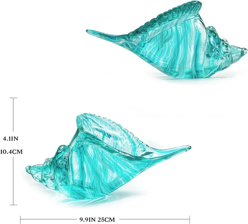 Miniatura 2 de QFkris 9.9" Figura de Caracola de Concha de Cristal Soplado a Mano para Decoración del Hogar Arte de Concha de Cristal Escultura