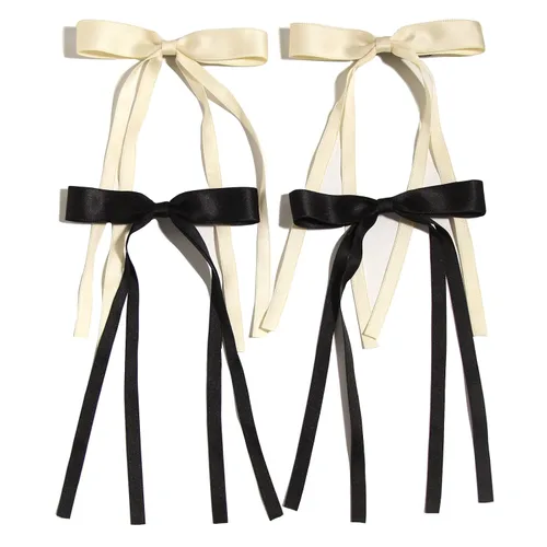 Miniatura 26 de LFOUVRE 4 pinzas para el cabello para mujer, lazo con borla y cola larga, clip para niña, accesorios sólidos, pasadores y lazo de garra