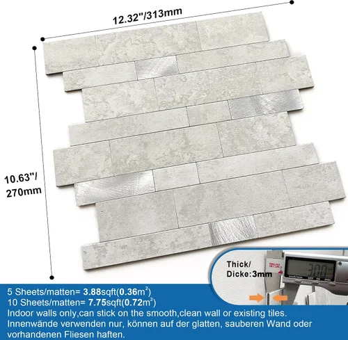 Miniatura 5 de Azulejo protector contra salpicaduras para cocina, despegar y pegar, acabado mate de piedra, pegatinas de azulejos para baño, panel de pared 3D