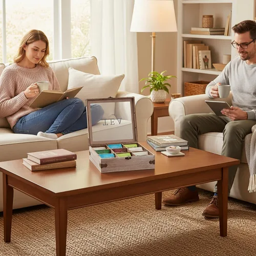 Miniatura 4 de Organizador de caja de té, almacenamiento rústico para bolsitas de té, soporte para bolsas de té para paquetes de cápsulas de azúcar y más, elegante