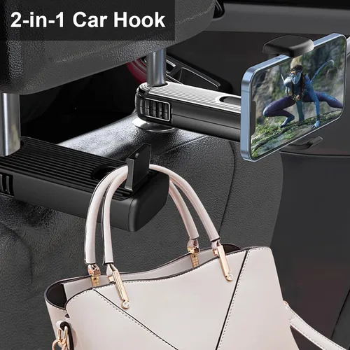 Miniatura 2 de Ganchos para Reposacabezas del Asiento Trasero - Nuevo Gancho de Coche Oculto 2 en 1 con Soporte para Teléfono, Rotación Universal de 360 Grados