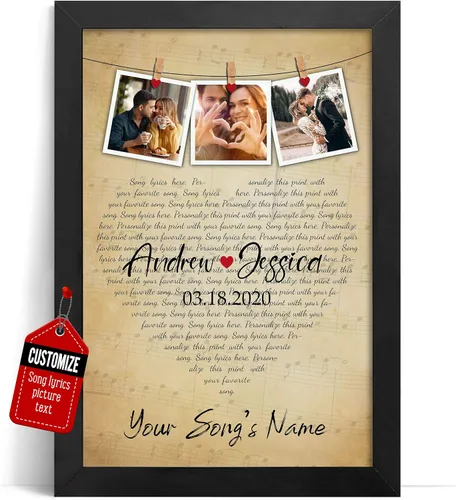 Miniatura 19 de VICILO Póster personalizado con letras de canciones, lienzo para decoración de pared, acordes de canción perfecta, regalo de aniversario de un año