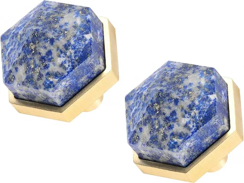 Miniatura 11 de Rockcloud Paquete de 2 pomos de piedra de cristal con forma hexagonal de obsidiana con tornillos, tiradores de cajón, pomos decorativos