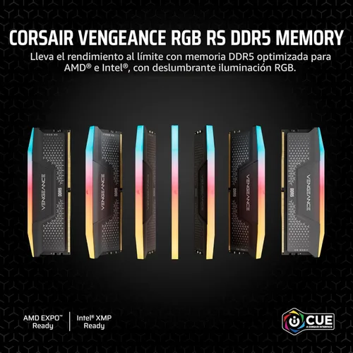 Miniatura 2 de CORSAIR Vengeance RGB RS DDR5 RAM 16GB (2x8GB) Hasta 6000MHz CL36-44-44-96 1.35V AMD EXPO Intel XMP Memoria de escritorio para computadora - Gris