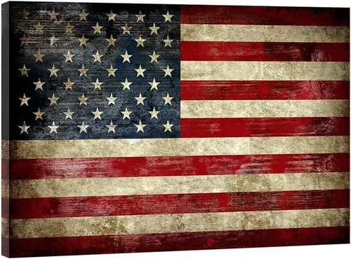 Pyradecor Impresiones en lienzo de la bandera estadounidense vintage grande y antigua, pinturas para pared, para sala de estar, oficina, decoración