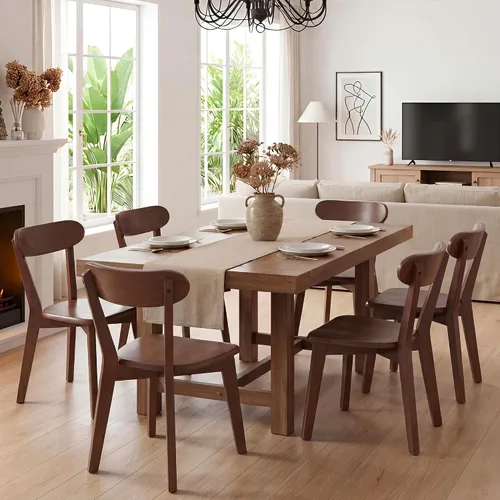 Miniatura 12 de HNY Farmhouse Solid Wood Dining Chairs Set of 2, Mid Century Modern Armless Kitchen & Dining Room Chairs with Curved Back, 300 LBS Capacity, Black