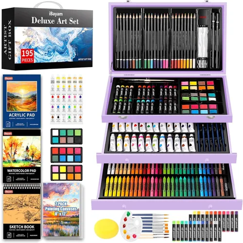 Miniatura 9 de iBayam Juego de Arte para Niños, Adolescentes, Niñas, Niños, Adultos, Caja de Regalo Deluxe de 195 Piezas con 3 Libretas de Dibujo, Lienzo A4, Kits