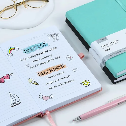 Miniatura 5 de POPRUN - Cuadernos de diario rayados A5, cuaderno de tapa dura de cuero grueso para escritura, trabajo de negocios, viajes, escuela, universidad