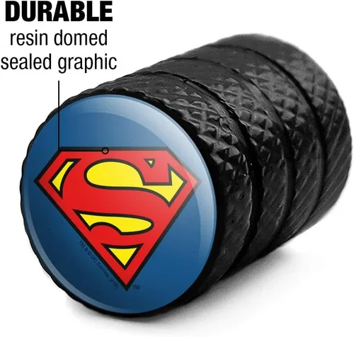 Miniatura 4 de GRAPHICS & MORE Superman Classic S Shield Logo Moto Bicicleta Llanta Llanta Llanta Tapones de Válvula de Aluminio Negro