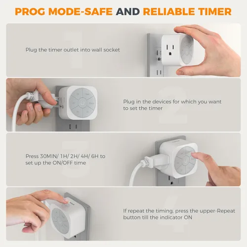 Miniatura 3 de Paquete de 1 enchufe temporizador para interiores, temporizadores de cuenta regresiva para enchufes eléctricos de hasta 6H para luces, plancha