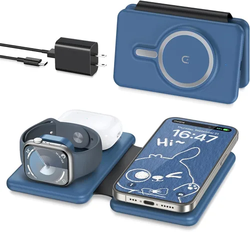 Miniatura 11 de Cargador inalámbrico iPhone - Estación de carga 3 en 1 para dispositivos Apple para iPhone 17 16 15 14 13 12 Pro Max Plus - Almohadilla de carga