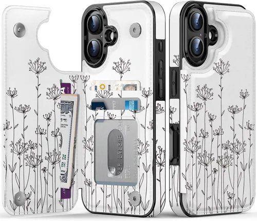 Miniatura 61 de FUNMIKO Funda tipo cartera para iPhone 13 con tarjetero, bloqueo RFID, protección de grado militar y obras de arte impresas con rayos UV, cierre