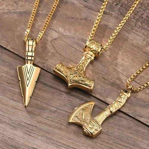 Miniatura 5 de VNOX Collar vikingo para hombre - Collar con colgante de martillo de Thors vikingobrújula nórdicanudo celtaloboamuleto nórdico
