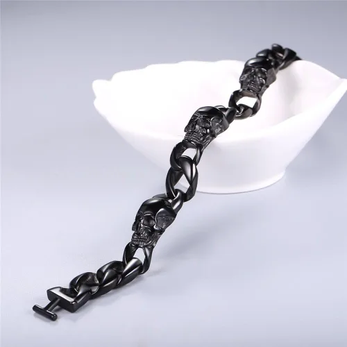 Miniatura 13 de U7 Pulseras góticas de calavera para hombres y mujeres, acero inoxidable, chapado en oro de 18 quilates, plata, negro, punk, esqueleto punk
