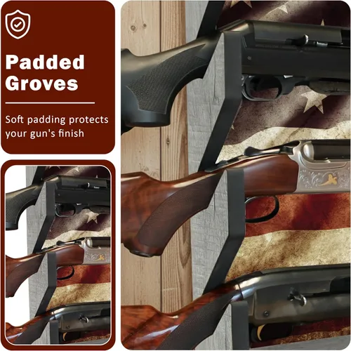 Miniatura 4 de Rush Creek Creations - Soporte de armas, soporte de pared para rifles o escopetas, diseño patriótico de la bandera estadounidense, almacenamiento
