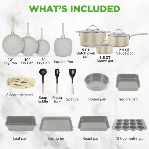 Miniatura 6 de NutriChef - Juego de 20 piezas de utensilios de cocina y de horneado antiadherentes - Incluye ollas y bandejas de hornear fabricadas con aluminio