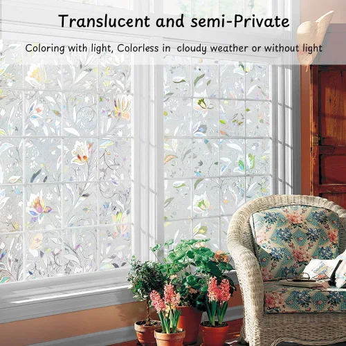 Miniatura 3 de NINETREX Película de privacidad para ventana, película 3D de vitrales, vinilo decorativo para ventana, bloqueo solar, adherencia estática, anti-UV