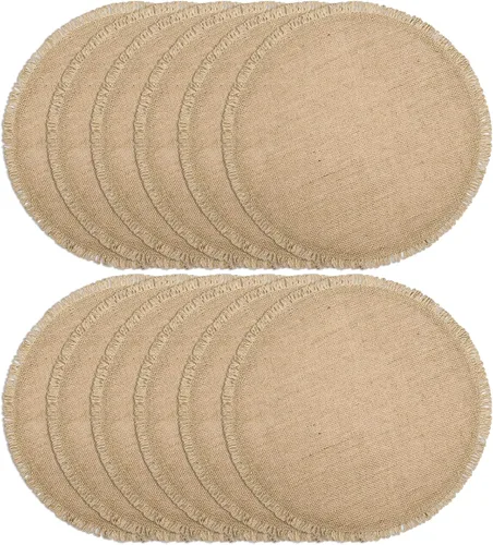 Miniatura 9 de FunWheat - Juego de 12 manteles individuales redondos de arpillera trenzados para mesas de comedor, 15 pulgadas, resistentes al calor, de yute