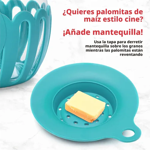 Miniatura 5 de Ecolution - Palomitero MicroPop patentado para microondas con vidrio seguro para temperatura, tapa 3 en 1 mide granos y derrite mantequilla, hecho