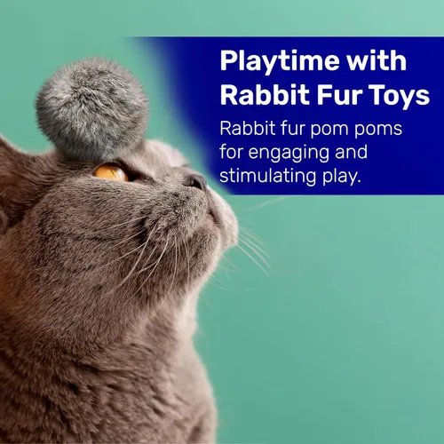 Miniatura 5 de Kats'N Us Juguetes para gatos de piel de conejo real de 2 pulgadas, paquete de 5 bolas peludas grises suaves, juego interactivo natural similar a