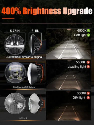 Miniatura 2 de UNI-SHINE Faro LED redondo de 5 3/4'' 5.75 pulgadas, 4 piezas, reflector de haz alto/bajo con DRL, haz sellado H5001 H5006 compatible con Peterbilt