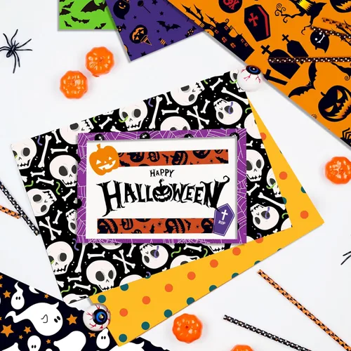 Miniatura 2 de Juego de papel de recortes de papel con patrón de Halloween, papel decorativo de doble cara de 12 pulgadas, papel de origami morado para niños, 12
