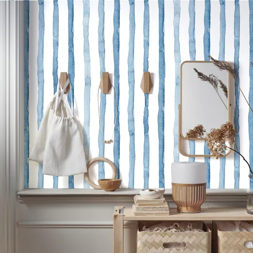 Miniatura 4 de HAOKHOME Papel pintado azul para despegar y pegar, papel de pared rayado costero bohemio, removible, azul índigo/blanco, de vinilo, autoadhesivo