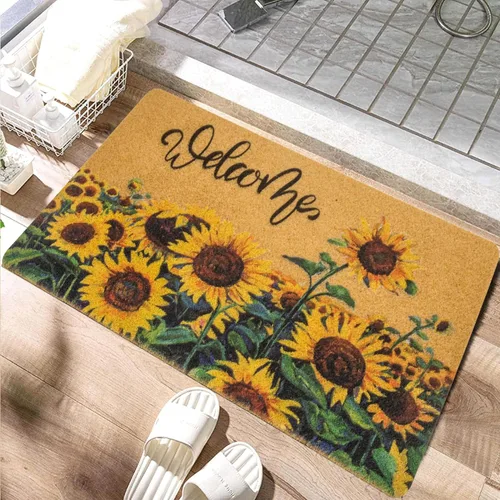 Miniatura 2 de IZUS Felpudo de bienvenida floral con diseño de girasoles de primavera de verano con flores de sol, antideslizantes, para puerta delantera, porche