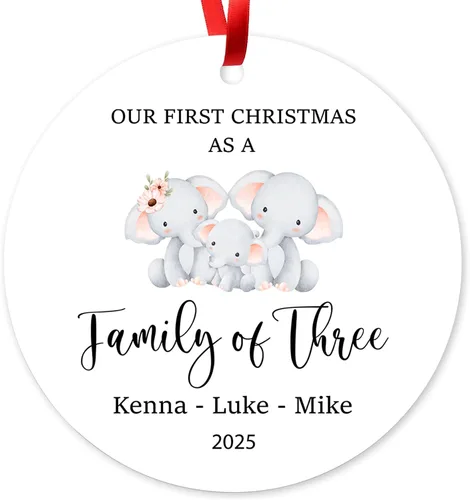 Miniatura 11 de Adorno de Navidad de familia de 3 2025, adorno personalizado para la primera Navidad del bebé, recuerdo de adorno familiar con tema de oso, 3.5 Co-03