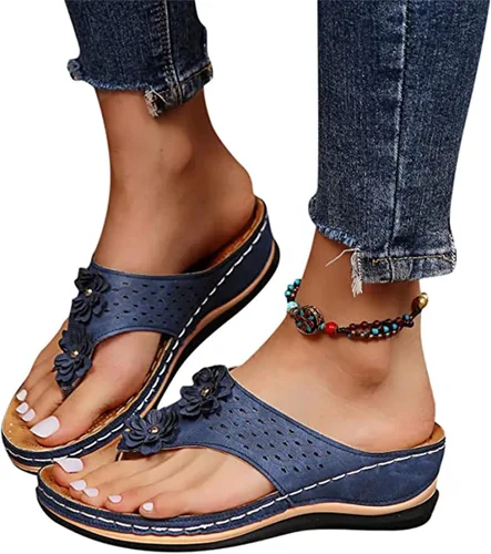 Miniatura 72 de Ladmiple Sandalias ortopédicas florales de moda 2023 con soporte de arco, zapatillas romanas casuales con puntera abierta