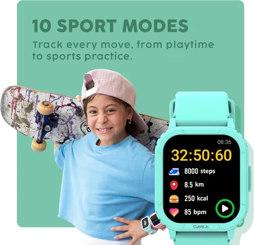 Miniatura 7 de Cubitt Jr - Reloj inteligente con rastreador fitness para niños y adolescentes, con temperatura corporal de 24 horas, juegos, contador de pasos