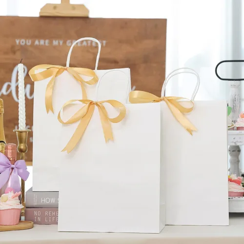 Miniatura 6 de Moretoes Bolsas de papel con asas, 100 unidades de 10 x 5 x 13 pulgadas, bolsas de regalo de papel kraft blancas a granel para compras, venta al por
