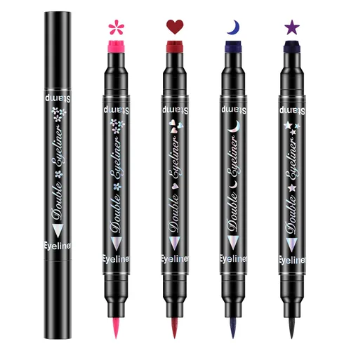 Erinde Juego de 4 bolígrafos de doble cabeza para delineador de ojos, azul, rojo, rosa, morado, delineador de ojos líquido de colores para mujeres,