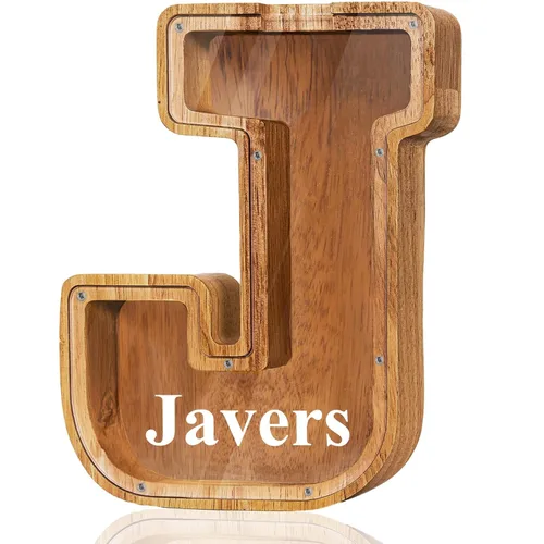 Miniatura 40 de Alcancía de madera grande personalizada con letras – Alcancía de letras para niños y niñas, regalo de cumpleaños (A)