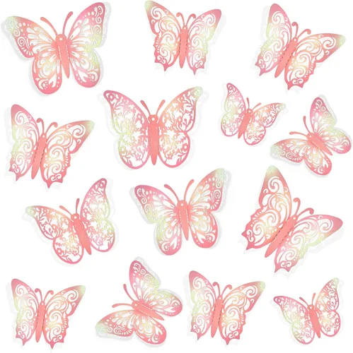 Miniatura 21 de 60 piezas de mariposas 3D para pastel y decoración de pared - 5 estilos, 3 tamaños, púrpura láser