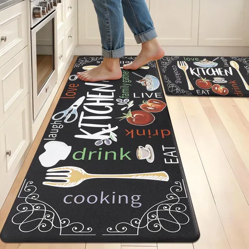 Miniatura 15 de HEBE Juego de 2 tapetes de cocina gruesos y antifatiga acolchados para el suelo, alfombras impermeables antideslizantes, cómodos tapetes de chef