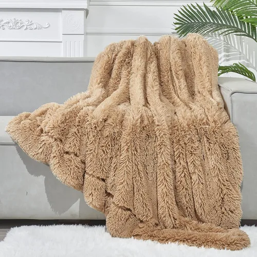 Miniatura 47 de GONAAP Manta de Tiro de Piel Sintética Mullida Tamaño Twin Rosa Claro Súper Suave Acogedora Felpa Mullida Lanuda para Sofá, Sillón o Cama