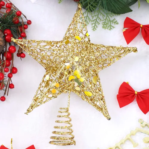 Miniatura 4 de URATOT Adorno Superior de Árbol de Navidad con Purpurina de Metal, Estrella de Alambre Hueca para la Punta del Árbol de Navidad para Decoración