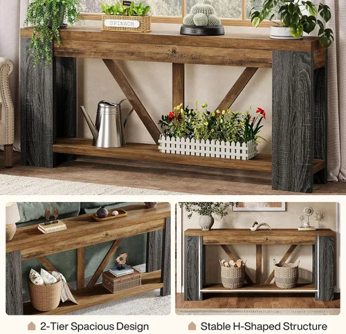 Miniatura 5 de Tribesigns Mesa de entrada extra larga de 70.9 pulgadas, mesa consola de madera de granja con almacenamiento, mesa de sofá moderna detrás del sofá