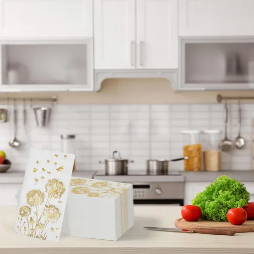 Miniatura 6 de Pasimy 100 toallas de mano desechables para baño, toalla de papel de diente de león, floral, desechables, servilletas decorativas para invitados