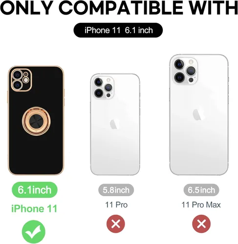 Miniatura 7 de Hython Funda para iPhone 11 con soporte de anillo [soporte de anillo giratorio de 360° con soporte magnético] [borde de oro rosa chapado en brillo]