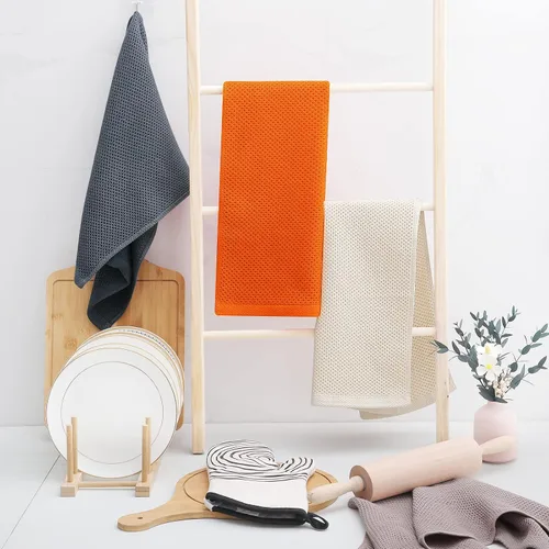 Miniatura 112 de Homaxy Trapos de cocina de 100% algodón, tejido de punto gofre, ultrasuaves, absorbentes y de secado rápido, 12 x 12 pulgadas, paquete de 6, blanco